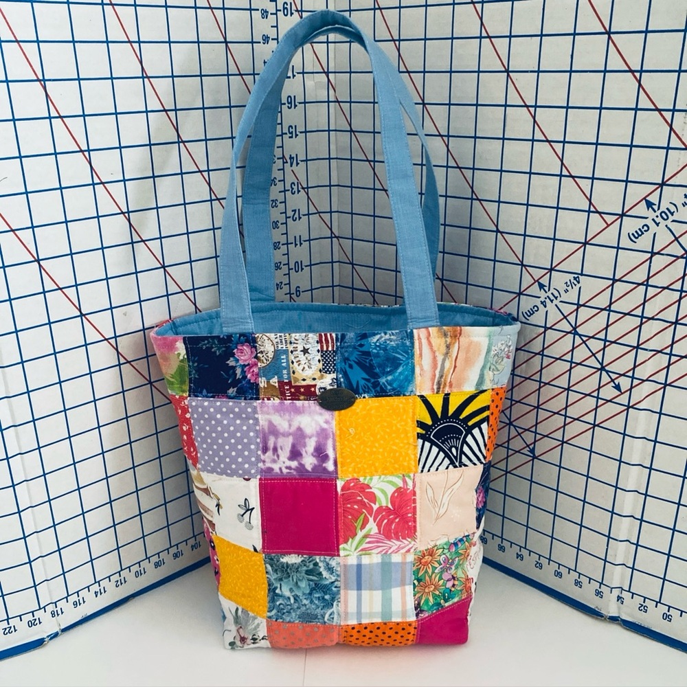 Handmade Patchwork Tote Bag - Multicolor 13.5”Wx12”Hx4”D
